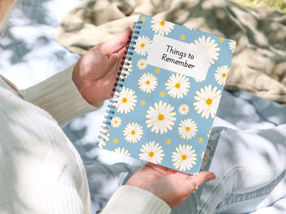 Personalised Notebook,  Notepad Wire bound Soft backed, Daisy Spiral Notebook, gifts for her, Gifts for him. A4 or A5