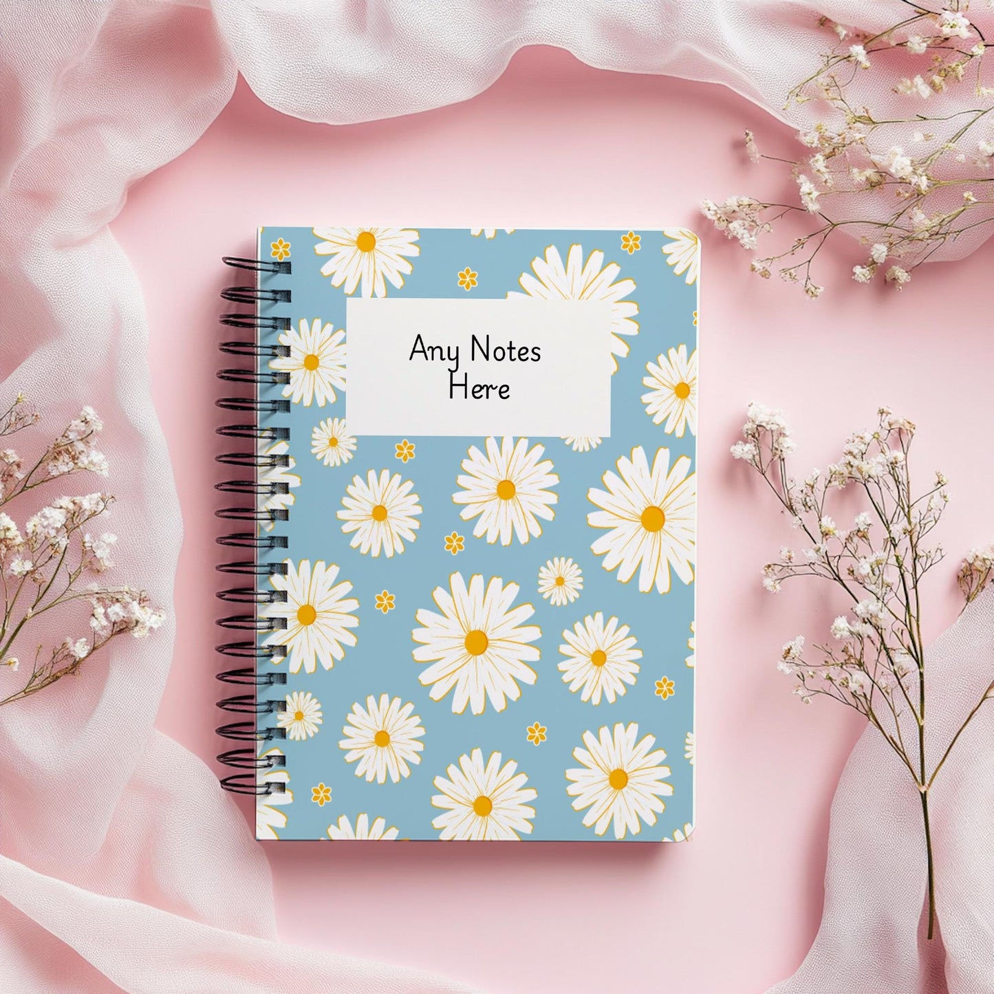 Personalised Notebook,  Notepad Wire bound Soft backed, Daisy Spiral Notebook, gifts for her, Gifts for him. A4 or A5