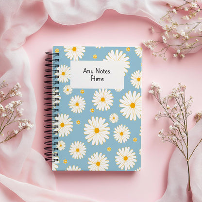 Personalised Notebook,  Notepad Wire bound Soft backed, Daisy Spiral Notebook, gifts for her, Gifts for him. A4 or A5