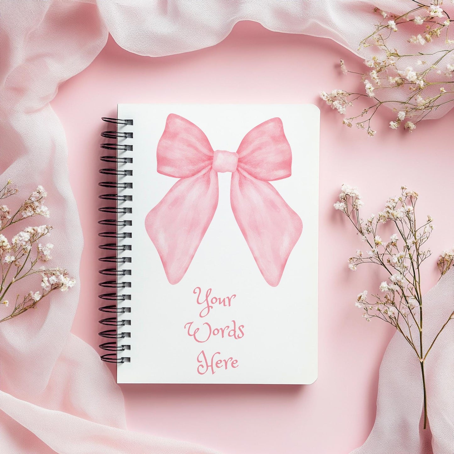 Personalised Notebook,  Notepad Wire bound Soft backed, pink bow Spiral Notebook, gifts for her, Gifts for him. A4 or A5, mothers day gift