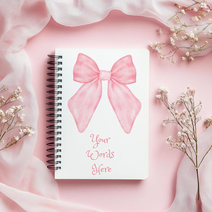Personalised Notebook,  Notepad Wire bound Soft backed, pink bow Spiral Notebook, gifts for her, Gifts for him. A4 or A5, mothers day gift