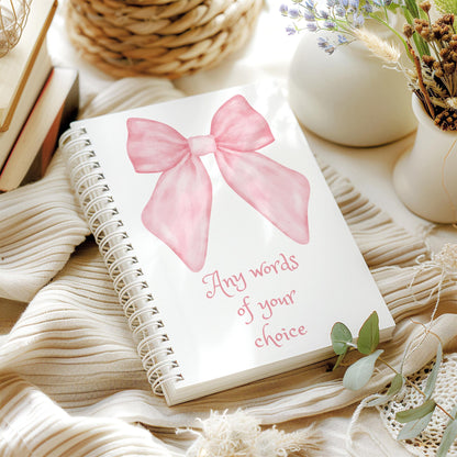 Personalised Notebook,  Notepad Wire bound Soft backed, pink bow Spiral Notebook, gifts for her, Gifts for him. A4 or A5, mothers day gift