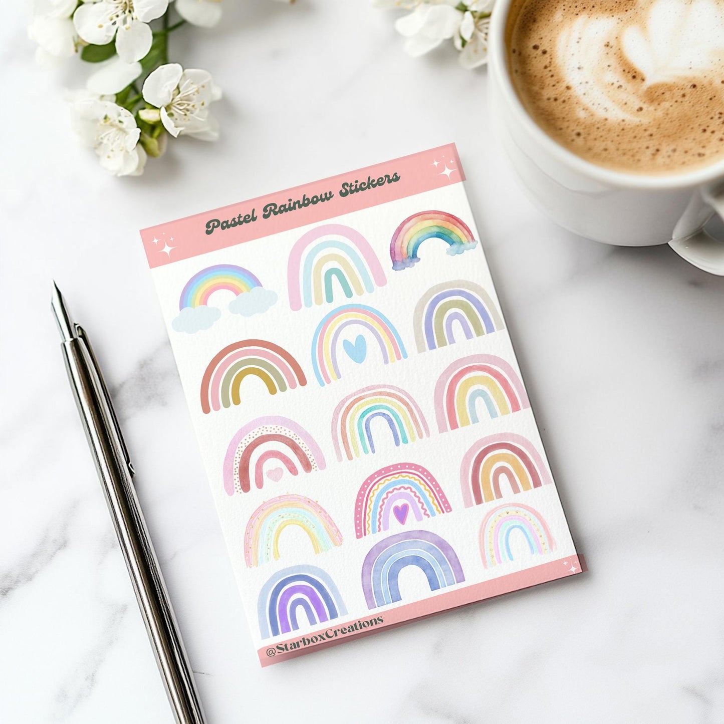 Rainbow Sticker Sheet, laptop Stickers, Cute Sticker Sheets, Envelope Seals, planner Stickers, Pastel Rainbow