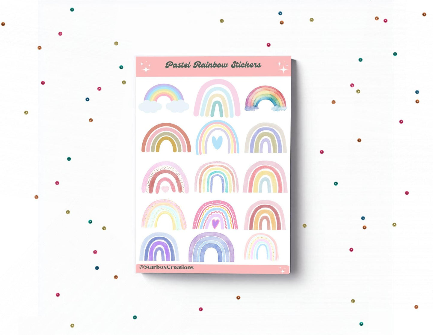 Rainbow Sticker Sheet, laptop Stickers, Cute Sticker Sheets, Envelope Seals, planner Stickers, Pastel Rainbow