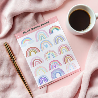 Rainbow Sticker Sheet, laptop Stickers, Cute Sticker Sheets, Envelope Seals, planner Stickers, Pastel Rainbow