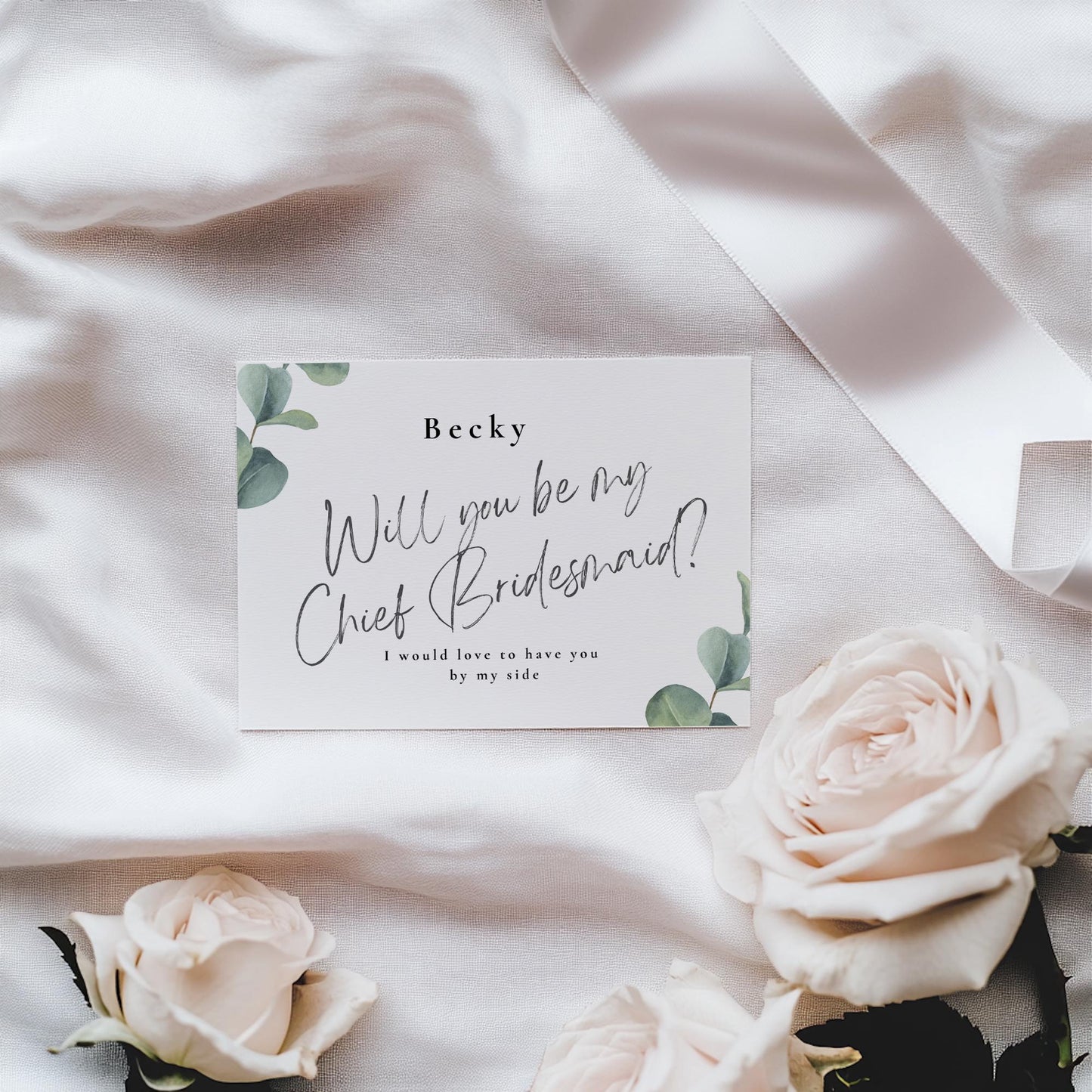 Personalized Bridesmaid Proposal Card: Elegant Greenery Design