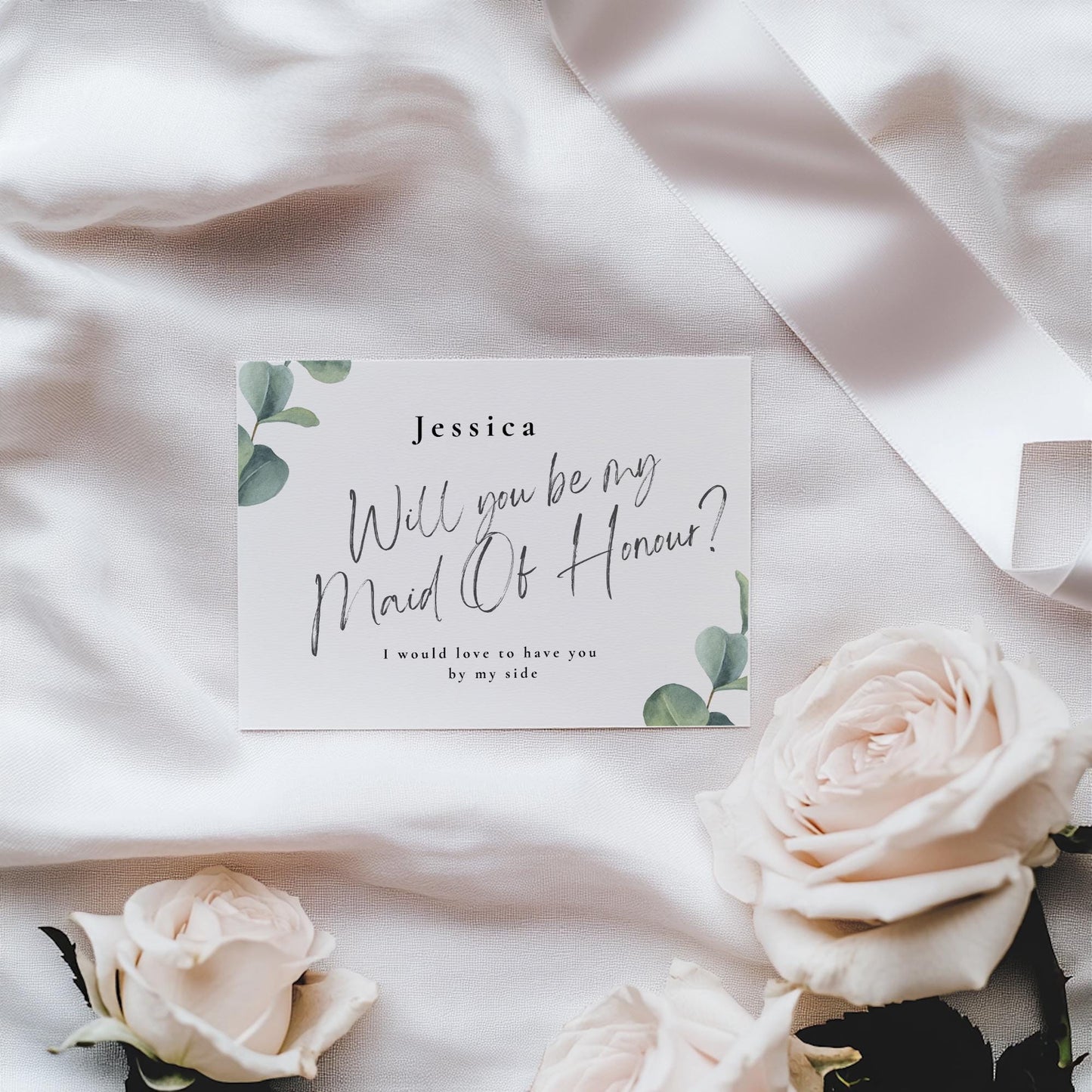 Personalized Bridesmaid Proposal Card: Elegant Greenery Design