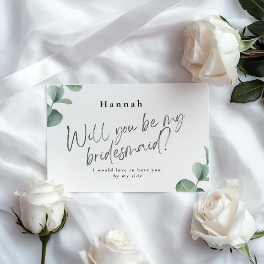 Personalized Bridesmaid Proposal Card: Elegant Greenery Design
