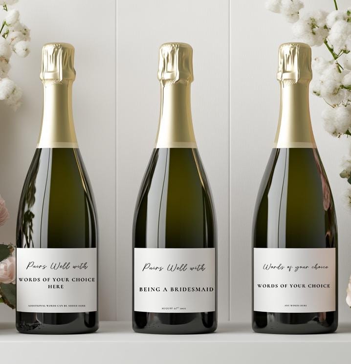 Pairs Well With Getting Engaged, Bridesmaid Maid of Honour,  Wine Champagne Prosecco Label Sticker Wedding Favours, words of your choice
