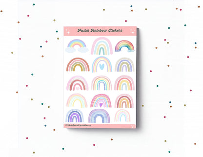 Rainbow Sticker Sheet, laptop Stickers, Cute Sticker Sheets, Envelope Seals, planner Stickers, Pastel Rainbow