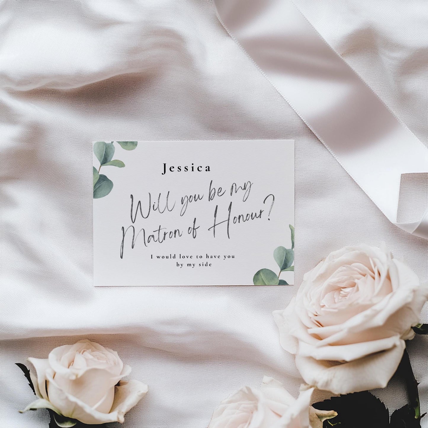 Personalized Bridesmaid Proposal Card: Elegant Greenery Design
