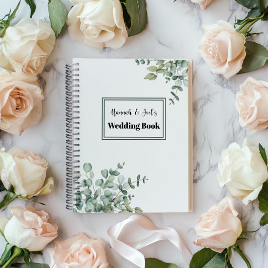 Personalised Eucalyptus Notebook,  Wedding book, Wire bound Soft backed,  Spiral Notebook, A4 in Size, Engagement Gift, Wedding planning