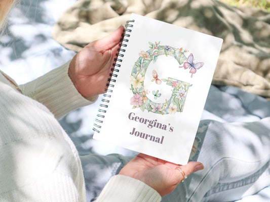 Personalised A4  or A5 Spiral Notebook, Eucalyptus Butterfly Design