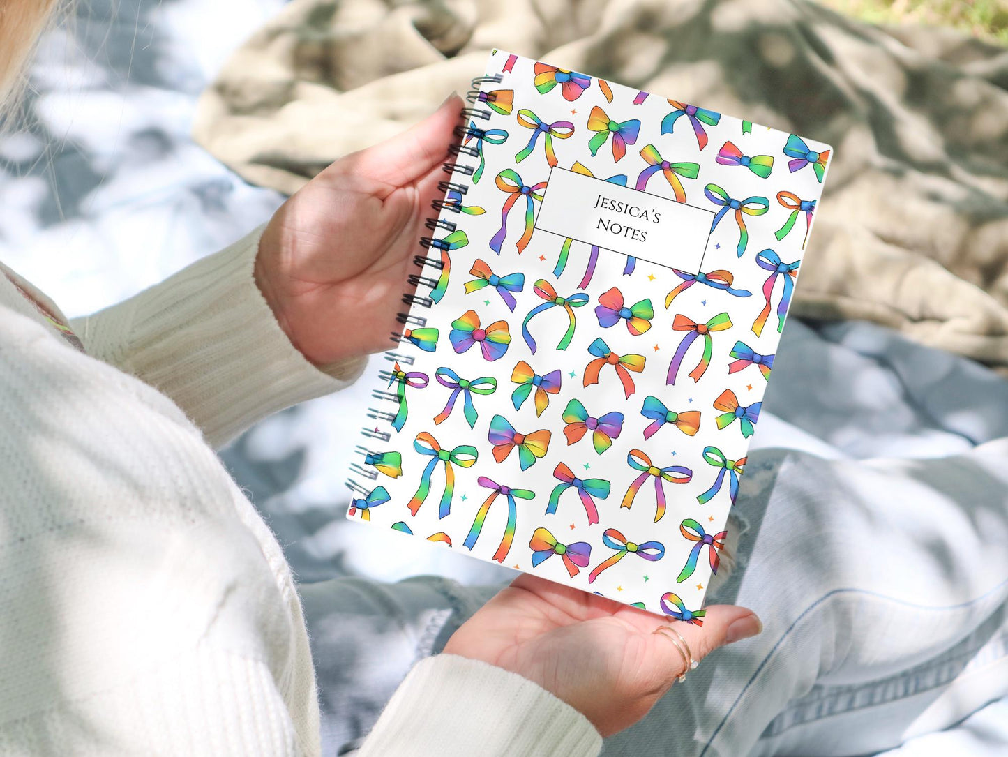 Personalised Notebook,  Notepad Wire bound Soft backed, Rainbow Spiral Notebook, gifts for her, Gifts for him. A4 or A5