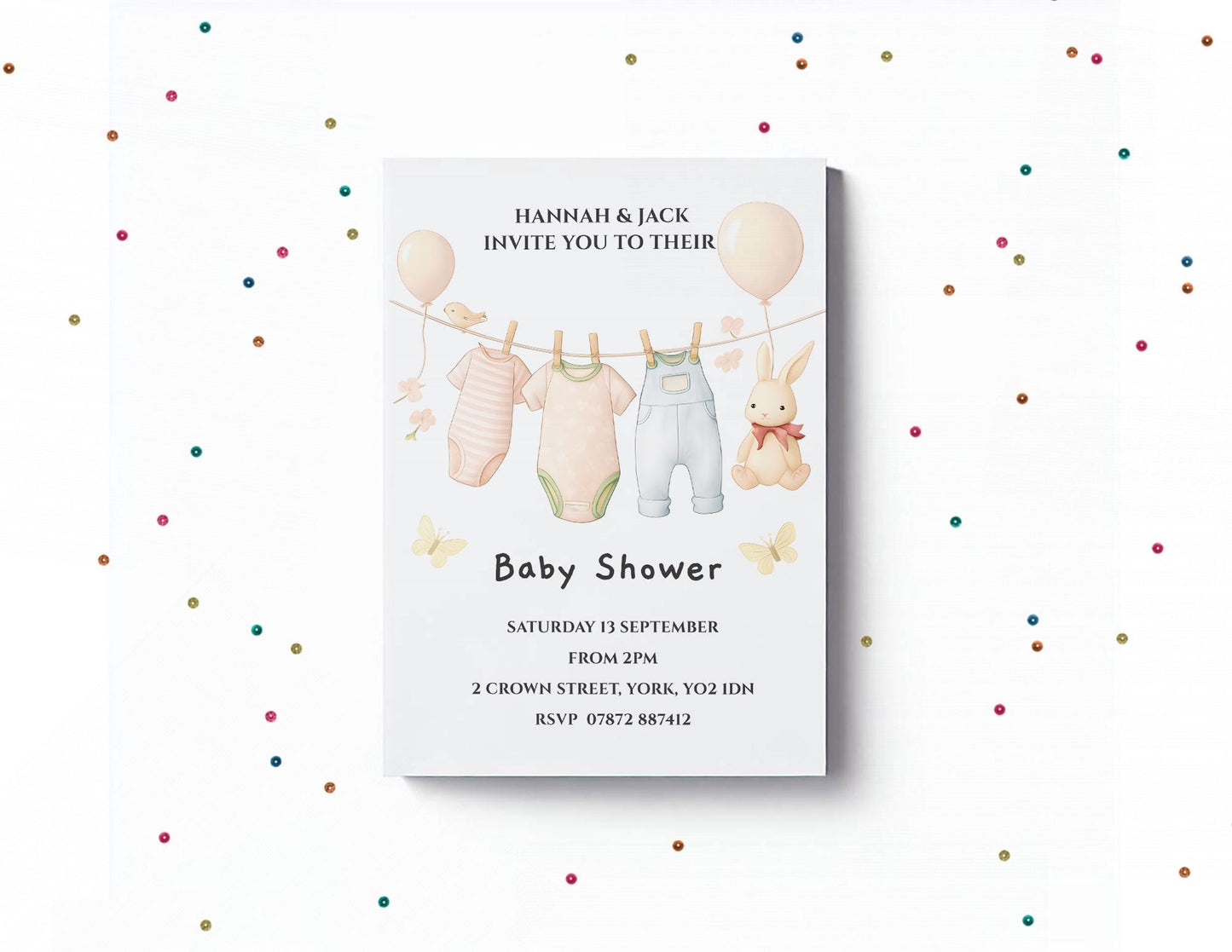 Baby Shower invitations,  pastel colour  12 personalised invitations  includes envelopes
