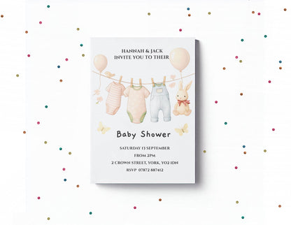 Baby Shower invitations,  pastel colour  12 personalised invitations  includes envelopes