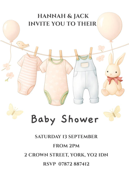 Baby Shower invitations,  pastel colour  12 personalised invitations  includes envelopes