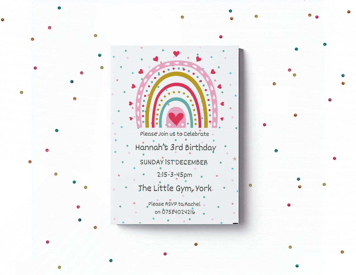 Rainbow party invitations,  pastel colour  12 personalised invitations  includes envelopes, kids rainbow party invites.