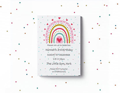 Rainbow party invitations,  pastel colour  12 personalised invitations  includes envelopes, kids rainbow party invites.