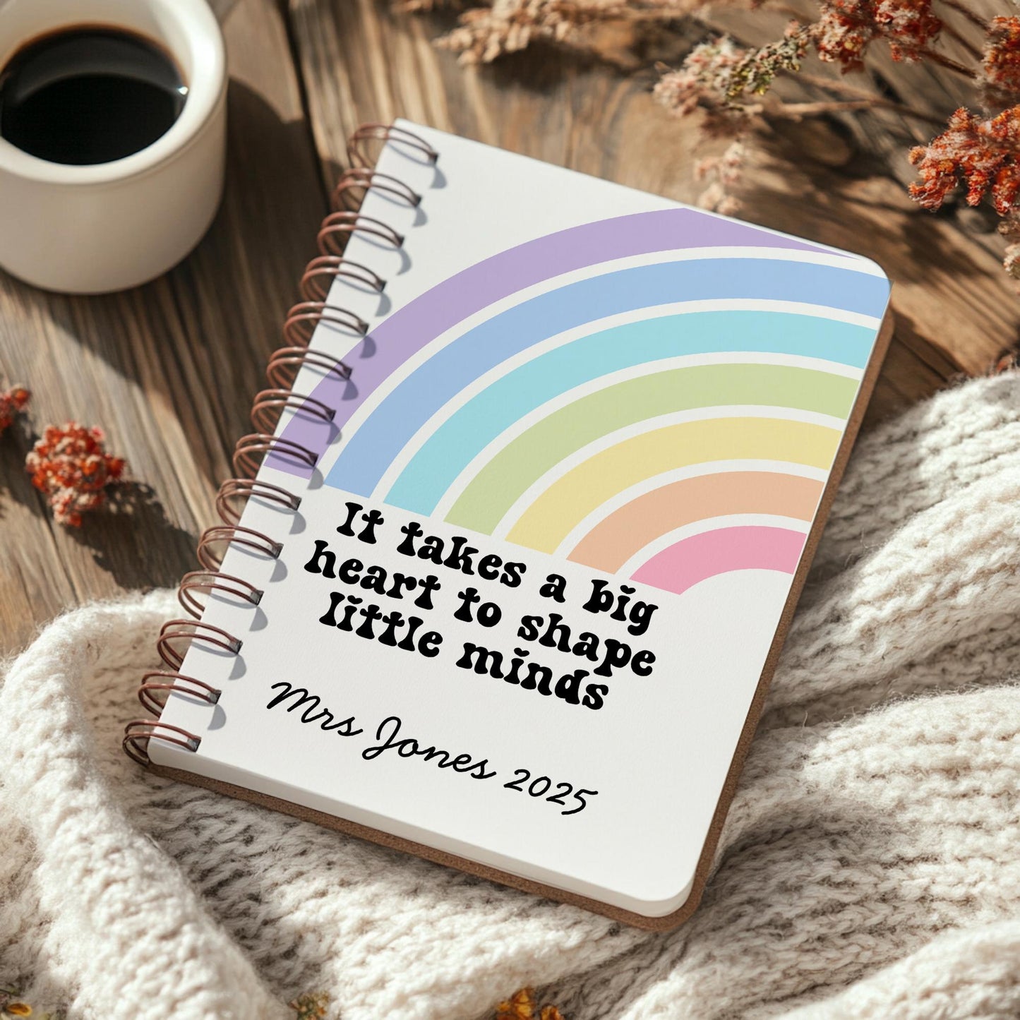 Personalised  Notebook, Teacher Planner, A4 or A5 lined or plain paper, Rainbow notebook, Spiral book, teacher gift