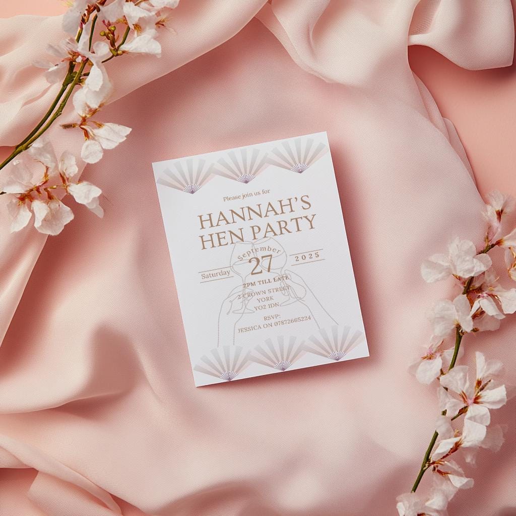 Elegant Blush Hen Party Invitation, Bridal Shower Invite, Bridal Shower invite, hen party/Bridal Shower  Envelopes included. PK12