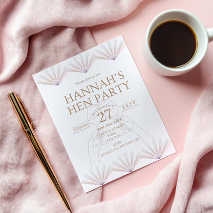Elegant Blush Hen Party Invitation, Bridal Shower Invite, Bridal Shower invite, hen party/Bridal Shower  Envelopes included. PK12
