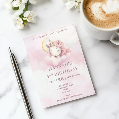 Pastel Rainbow Unicorn Party Invitation, Cloud Design, kids party invitations,  Cloud invites, party invites