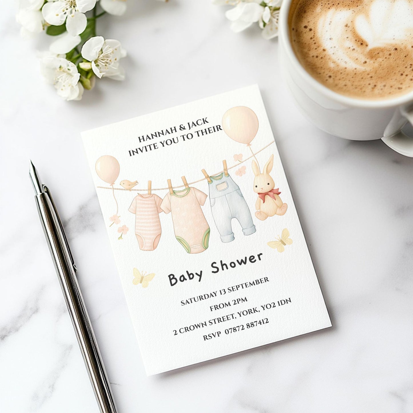Baby Shower invitations,  pastel colour  12 personalised invitations  includes envelopes