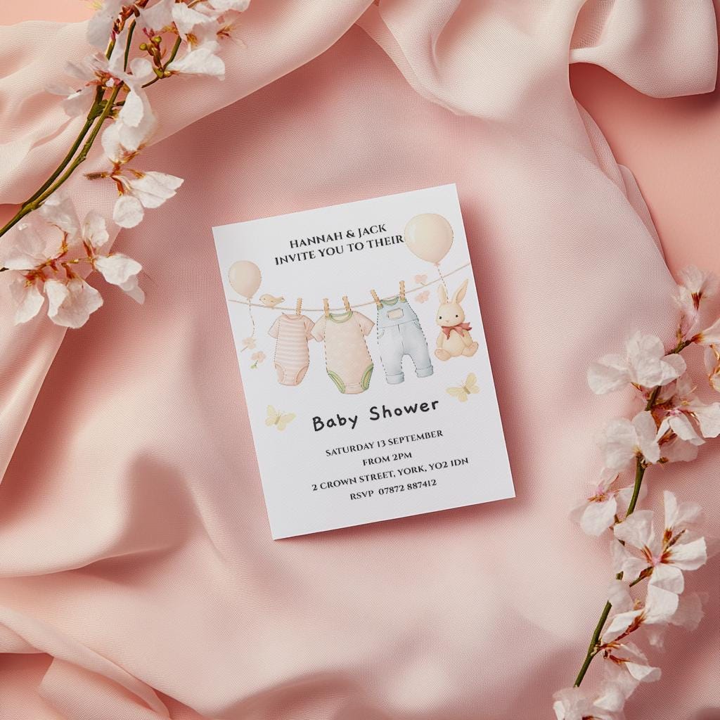 Baby Shower invitations,  pastel colour  12 personalised invitations  includes envelopes