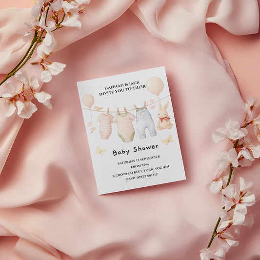 Baby Shower invitations,  pastel colour  12 personalised invitations  includes envelopes