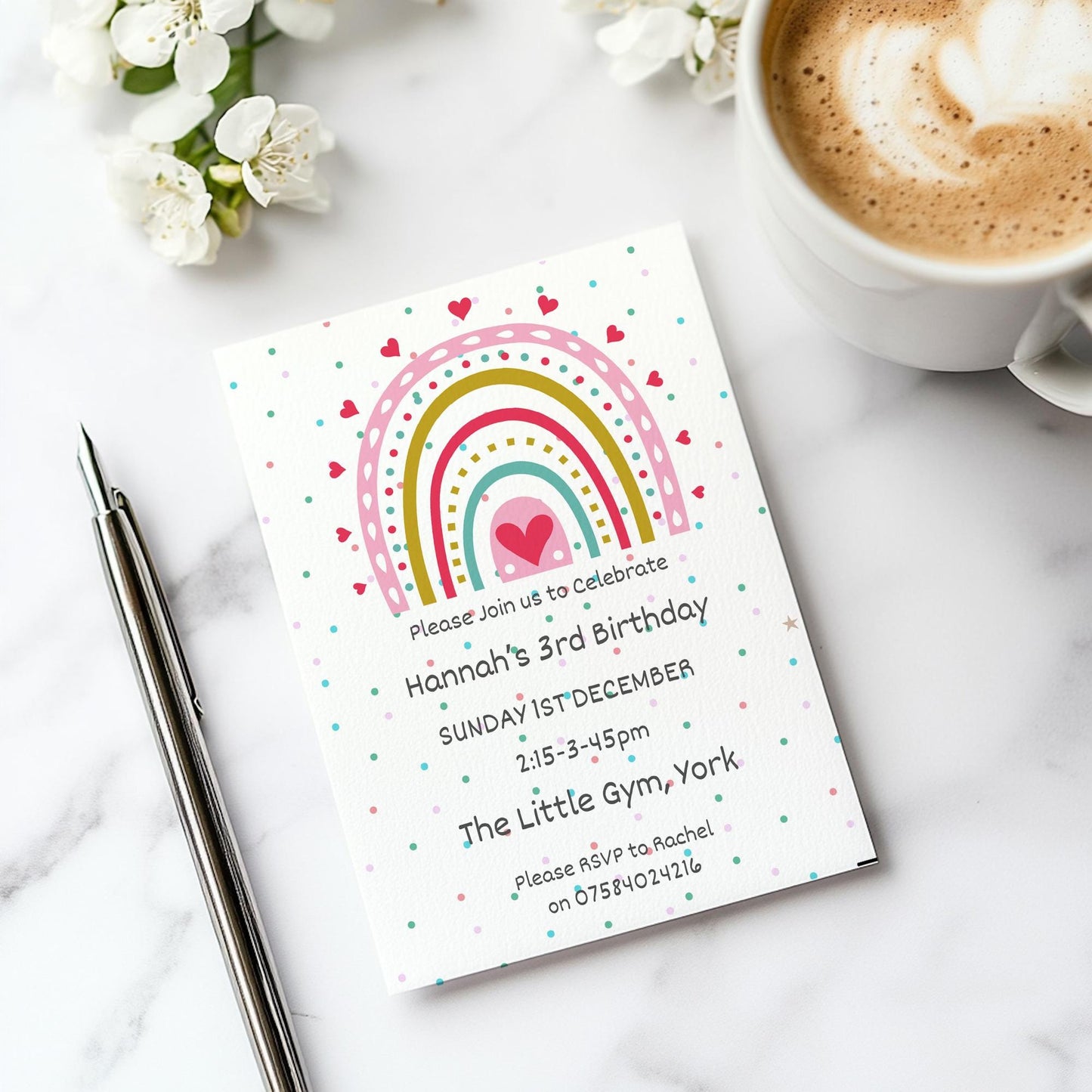 Rainbow party invitations,  pastel colour  12 personalised invitations  includes envelopes, kids rainbow party invites.