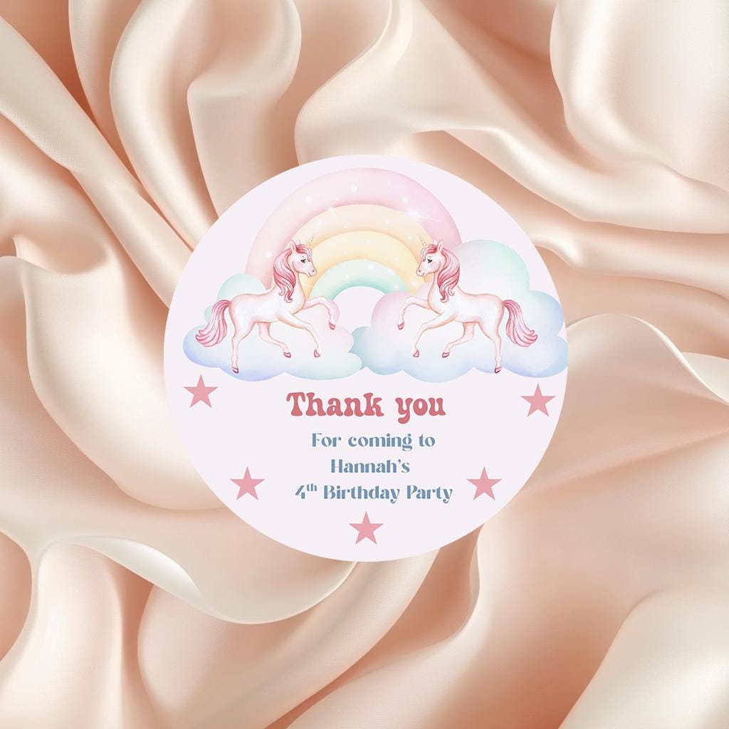 Thank You  for coming to my party Sticker,Pastel Birthday Favour Label, Girls unicorn party. kids party stickers, Unicorn Rainbow