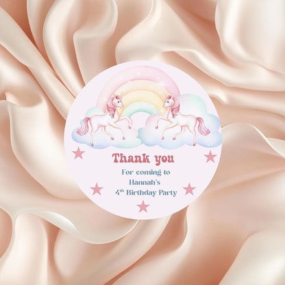 Thank You  for coming to my party Sticker,Pastel Birthday Favour Label, Girls unicorn party. kids party stickers, Unicorn Rainbow