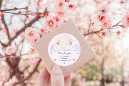 Thank You  for coming to my party Sticker,Pastel Birthday Favour Label, Girls unicorn party. kids party stickers, Unicorn Rainbow