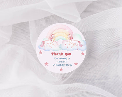 Thank You  for coming to my party Sticker,Pastel Birthday Favour Label, Girls unicorn party. kids party stickers, Unicorn Rainbow