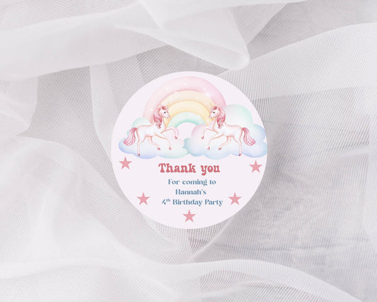 Thank You  for coming to my party Sticker,Pastel Birthday Favour Label, Girls unicorn party. kids party stickers, Unicorn Rainbow