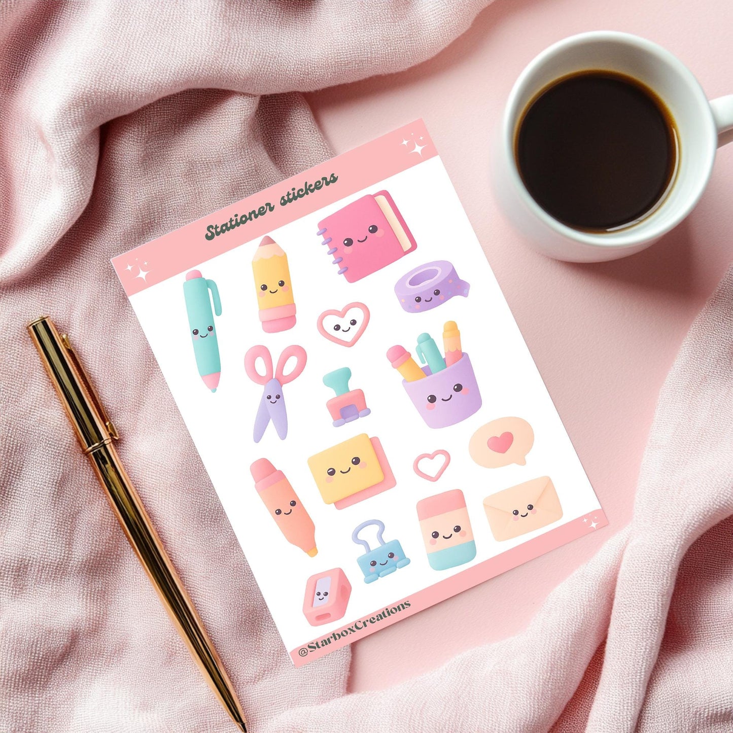Kawaii Stationery Sticker Sheet, Cute Office Supplies Stickers,  laptop Stickers, Cute Sticker Sheets, Envelope Seals, planner Stickers,