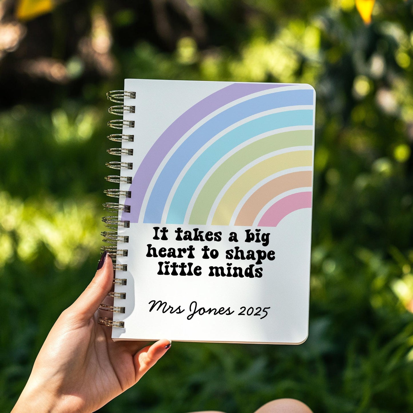 Personalised  Notebook, Teacher Planner, A4 or A5 lined or plain paper, Rainbow notebook, Spiral book, teacher gift