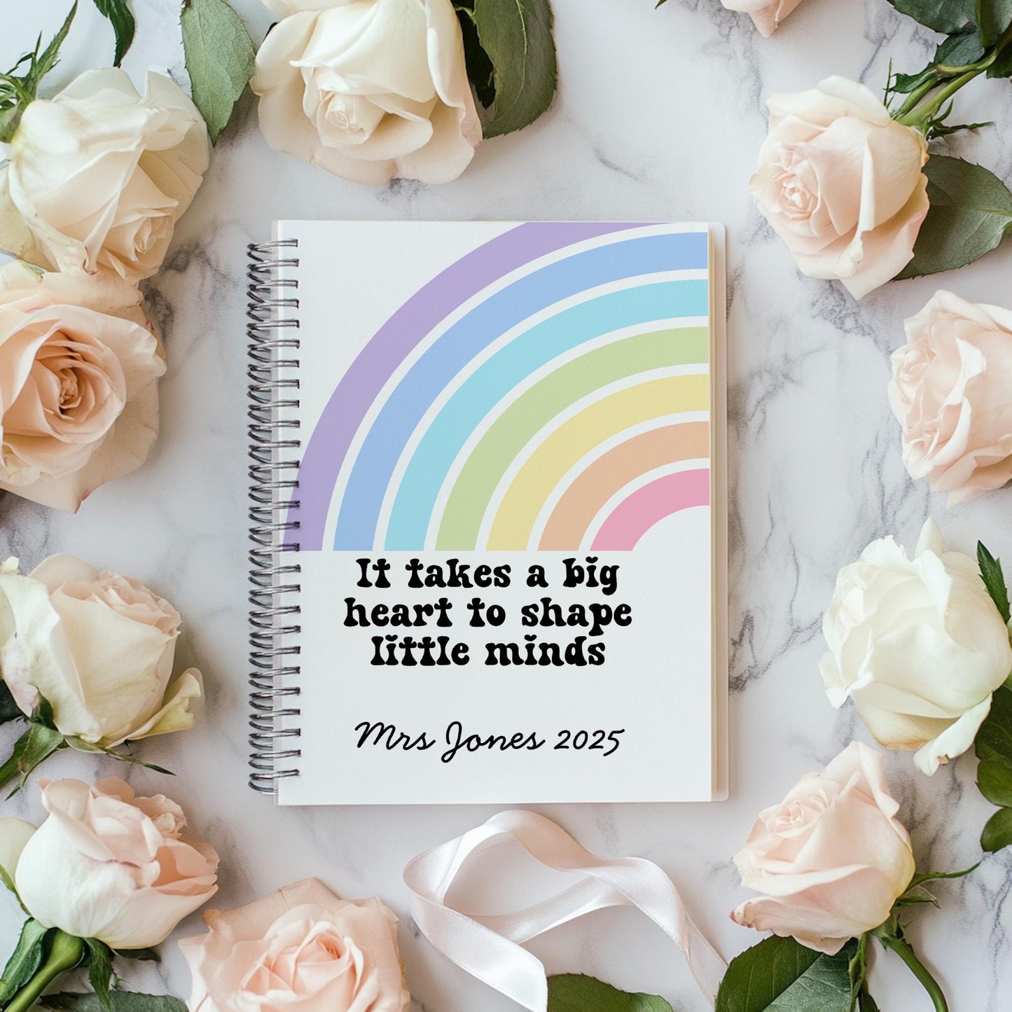 Personalised  Notebook, Teacher Planner, A4 or A5 lined or plain paper, Rainbow notebook, Spiral book, teacher gift