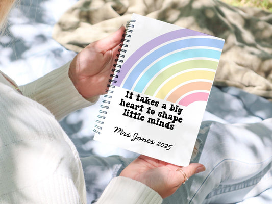 Personalised  Notebook, Teacher Planner, A4 or A5 lined or plain paper, Rainbow notebook, Spiral book, teacher gift