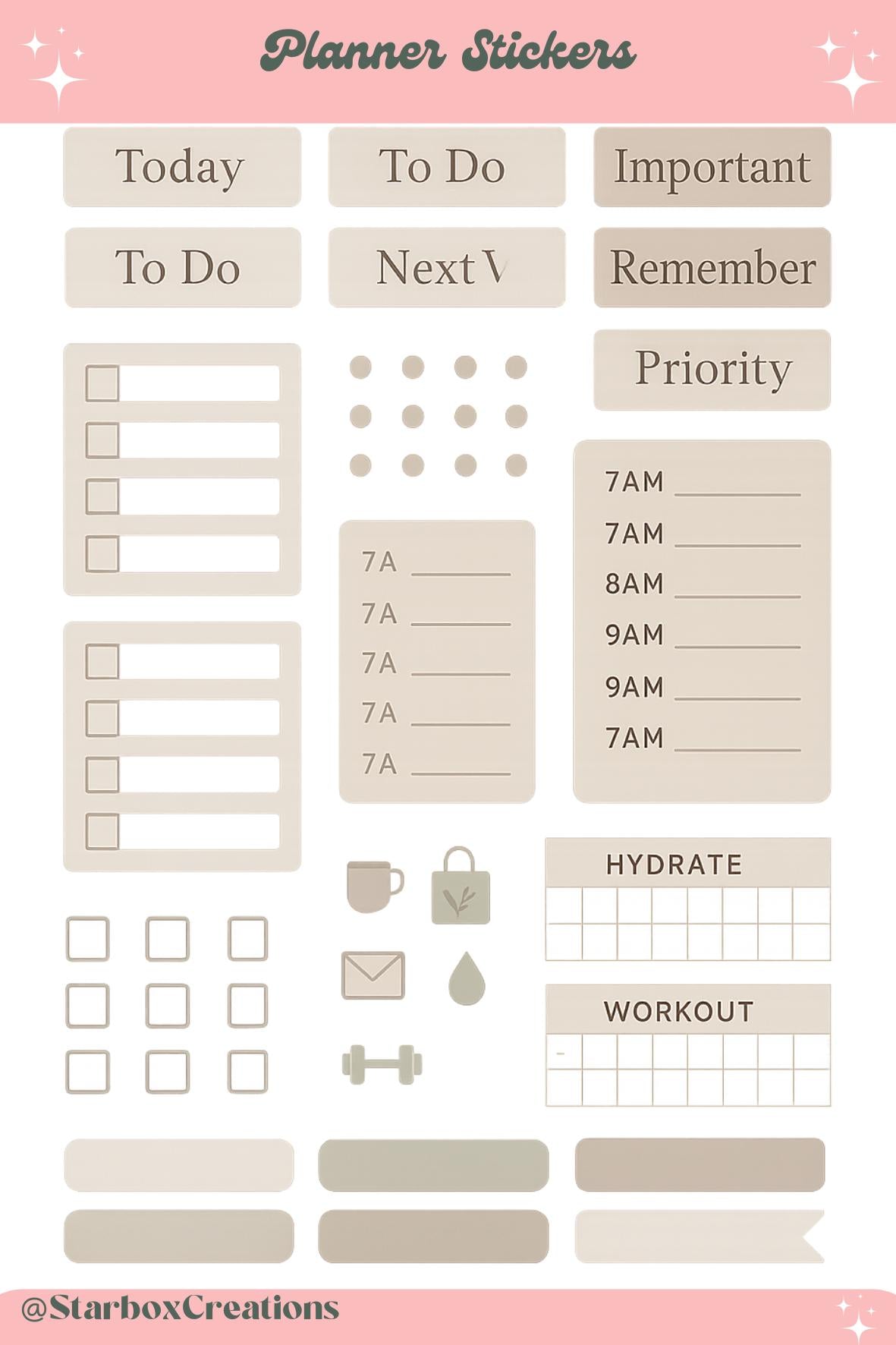 Modern Daily Planner Sticker Sheet, Bullet Journal Functional Stickers, A4/A5 Neutral Planning Labels, To Do, Icons, Habit Tracker