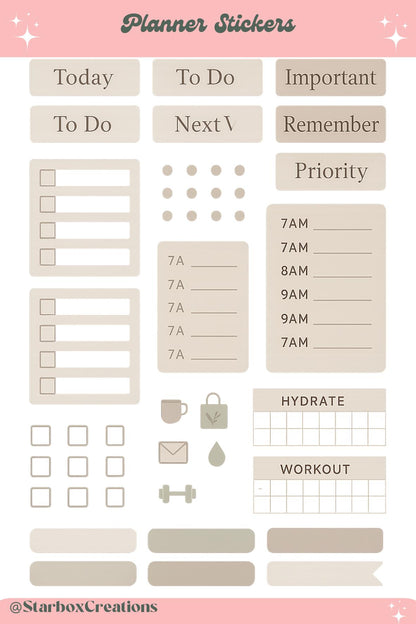 Modern Daily Planner Sticker Sheet, Bullet Journal Functional Stickers, A4/A5 Neutral Planning Labels, To Do, Icons, Habit Tracker