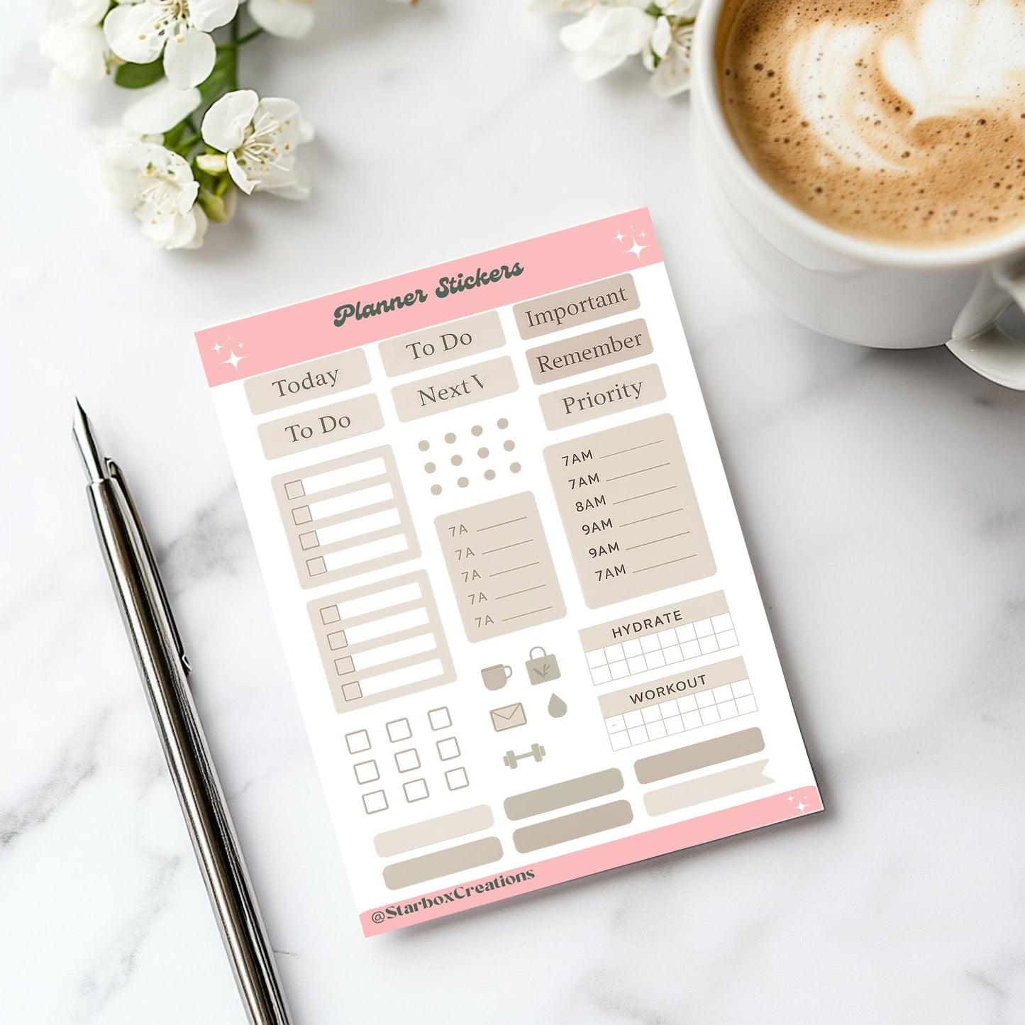 Modern Daily Planner Sticker Sheet, Bullet Journal Functional Stickers, A4/A5 Neutral Planning Labels, To Do, Icons, Habit Tracker