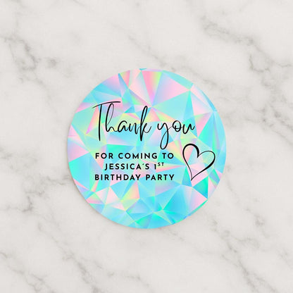 Custom party stickers, Goodie bag stickers, thank you stickers, five sizes, rainbow stickers, name stickers