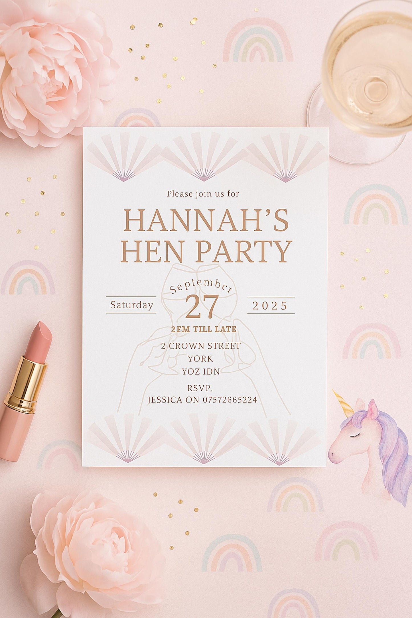 Elegant Blush Hen Party Invitation, Bridal Shower Invite, Bridal Shower invite, hen party/Bridal Shower  Envelopes included. PK12
