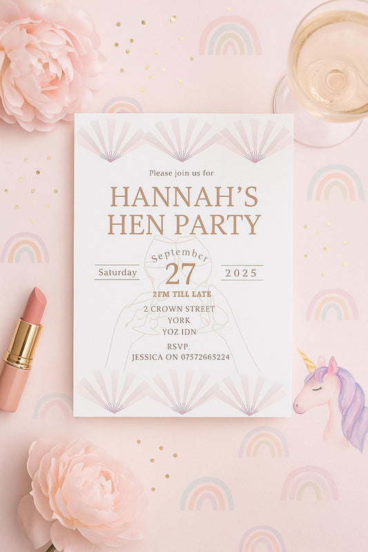 Elegant Blush Hen Party Invitation, Bridal Shower Invite, Bridal Shower invite, hen party/Bridal Shower  Envelopes included. PK12