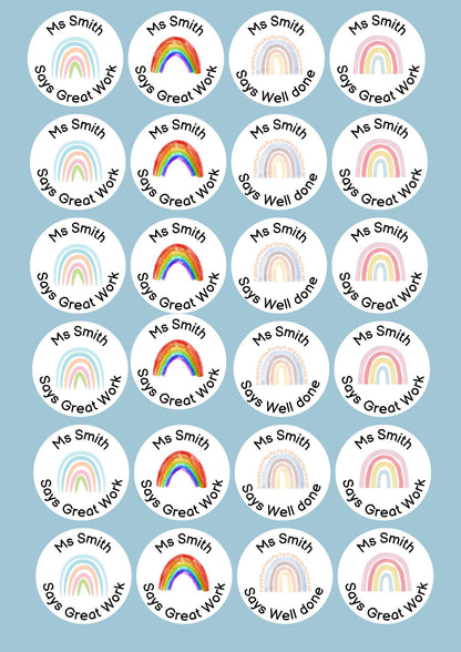 Well done stickers, personalised teacher stickers, merit stickers, teacher name, personalised stickers, merit sticker, sticker sheet