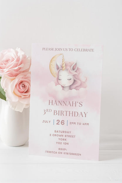 Pastel Rainbow Unicorn Party Invitation, Cloud Design, kids party invitations,  Cloud invites, party invites