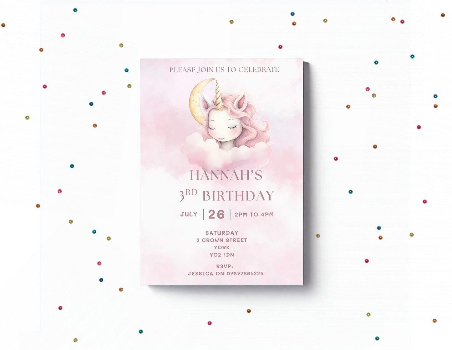 Pastel Rainbow Unicorn Party Invitation, Cloud Design, kids party invitations,  Cloud invites, party invites