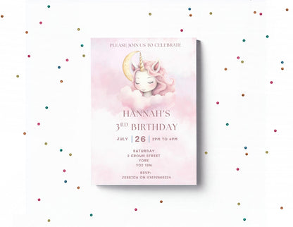 Pastel Rainbow Unicorn Party Invitation, Cloud Design, kids party invitations,  Cloud invites, party invites